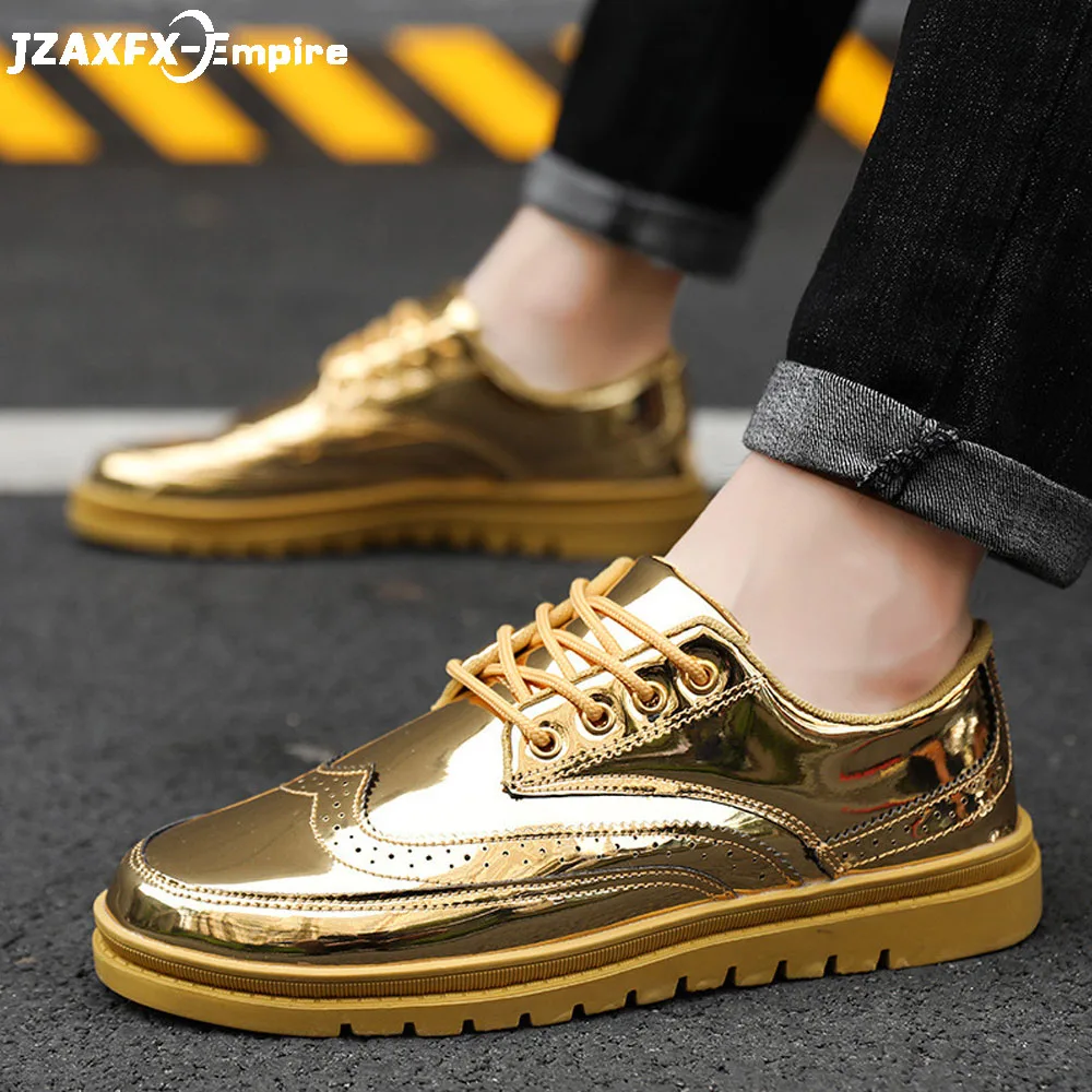 Fashion Men Sneakers Golden Brogue Shoes Flats Oxfords Casual Wedding Flat Platform Sequin |