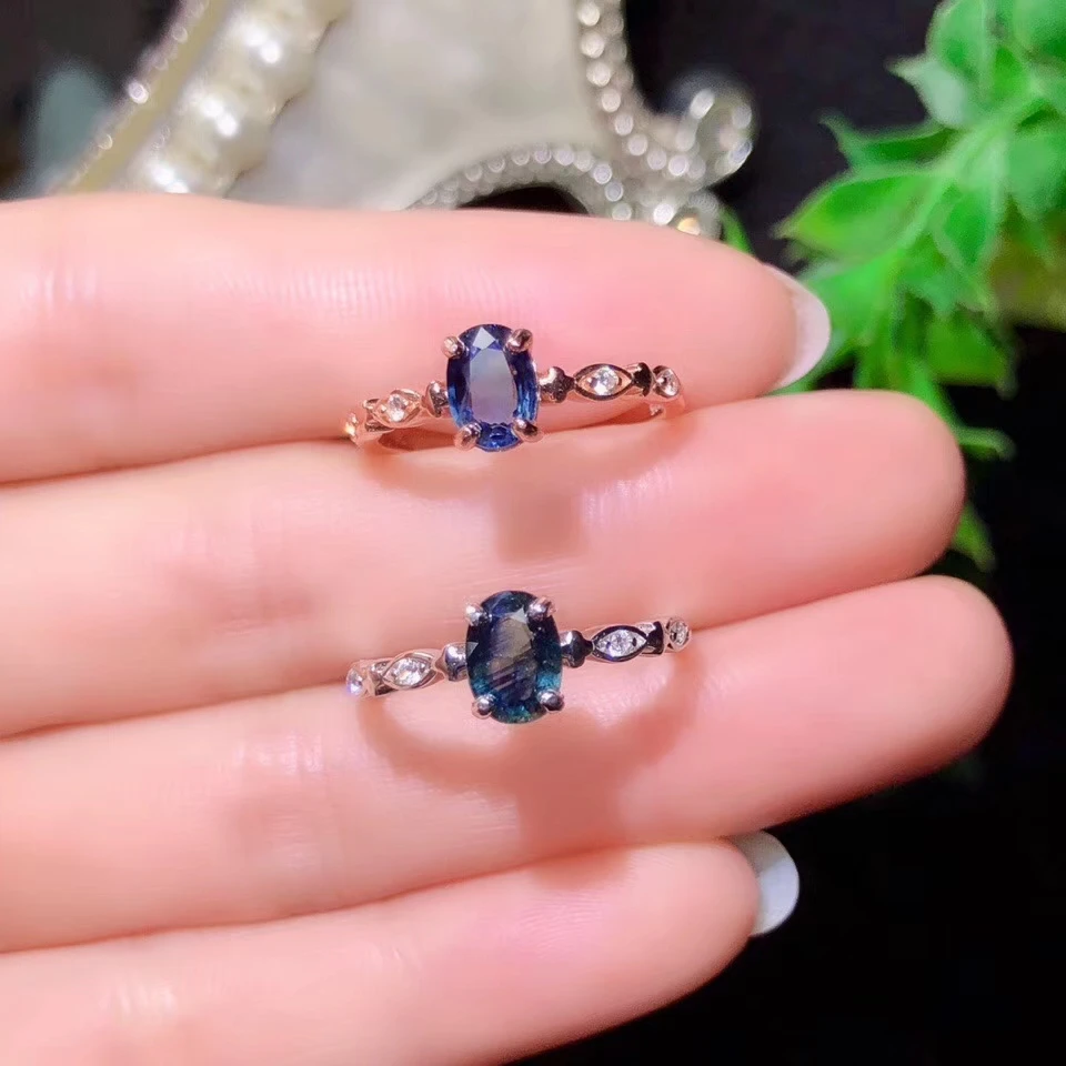 Изысканное голубое местное сапфировое кольцо из драгоценных камней для женщин с серебром