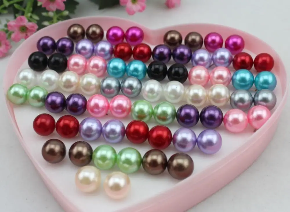 

72pcs colorful 12mm round mix colors luster pearlized pearl stud earrings w/ heart gift box and free nuts