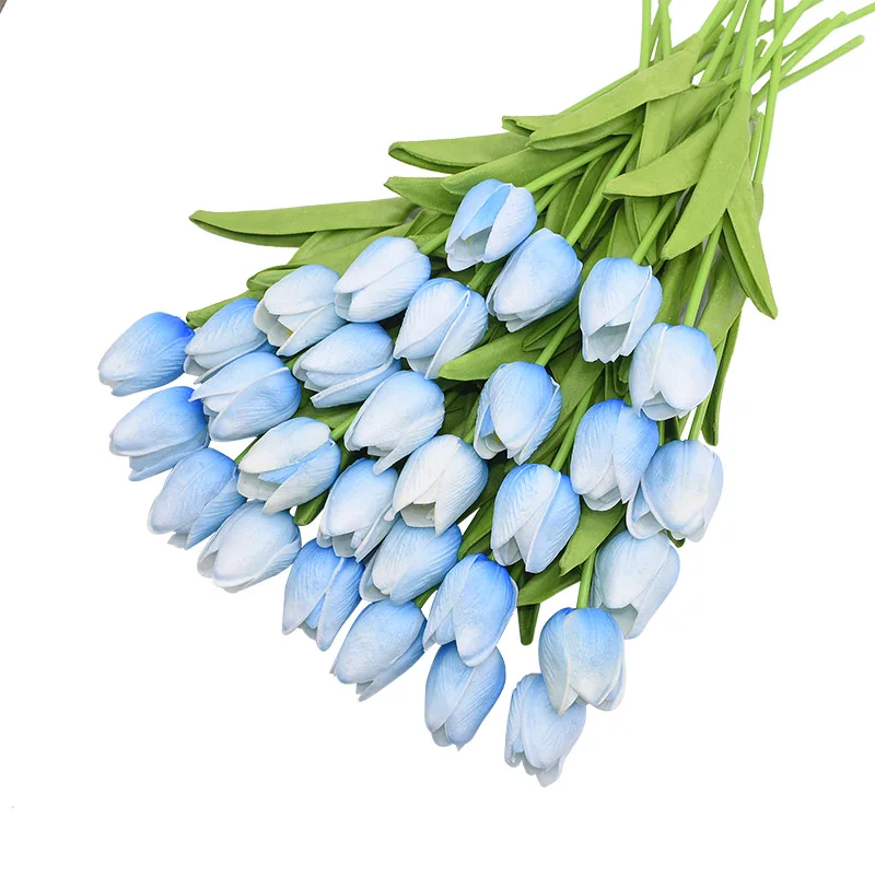 Light Blue 30 шт. Искусственные цветы тюльпаны Искусственные цветы искусственный букет из ПУ настоящие на ощупь цветы для свадебной вечеринки украшение дома цветы - Цвет: Light Blue