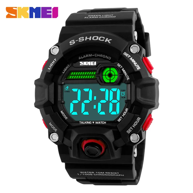 red black SKMEI мужские спортивные часы разговор, музыка Будильник светодиодный цифровой S Shock часы мужские военные противоударные водонепроницаемые часы 1162 zk30 - Цвет: red black
