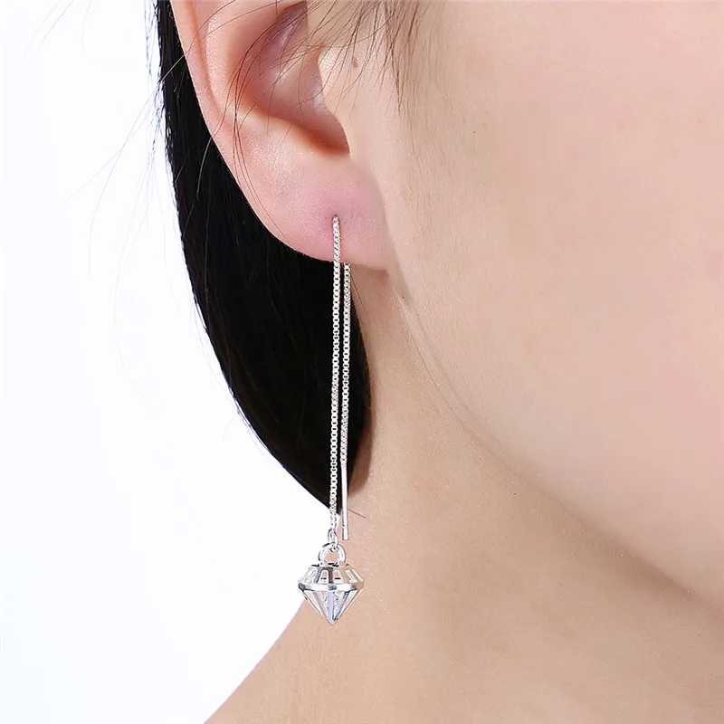 Модные Серебристые Висячие кулон серьги Famale треугольной пирамиды длинная цепь