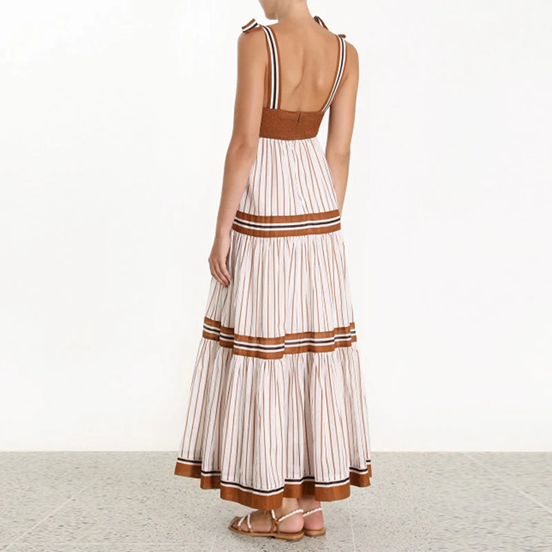 TOP QUALITY Paris Fashion 2020 Runway Designer Dress Women's Spaghetti Strap Striped Mid-calf | Женская одежда