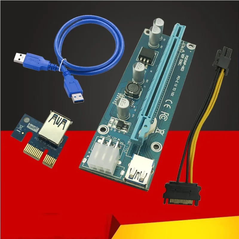 Riser Card PCI E 1x to 16x USB 3 0 кабель SATA IDE Molex 6Pin питания для Antminer Bitcoin Miner Mining Machine|riser card usb|6pin