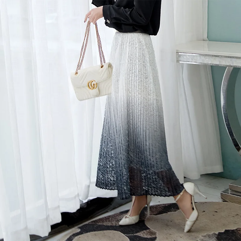 Женская длинная юбка с высокой талией плиссированные юбки градиентом весна-лето