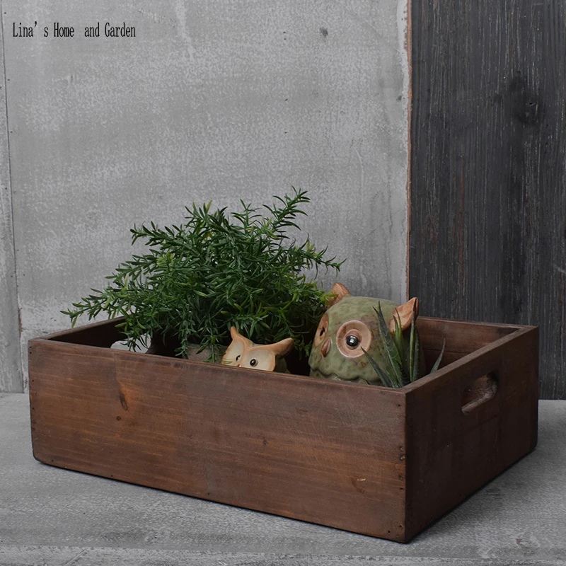 

cutout handle handmade solid brown antique wooden crates