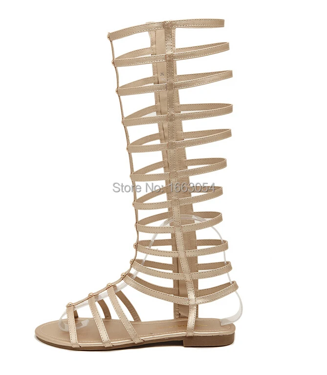 platform women sandals 2015 Sexy high-heeled Roman sheepskin with rivets hollow thin flat gladiator Tall Cool Boots | Обувь