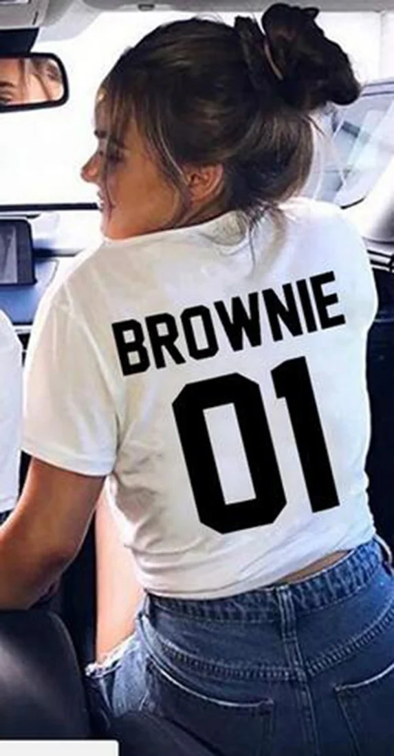 Сестра Футболка женская Blondie01 Brownie01 с принтом короткий рукав летняя обувь из