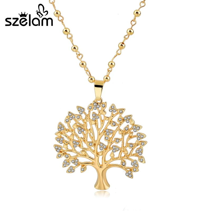

Szelam Vintage Tree Of Life Crystal Necklace For Men Women Good Quality Silver Gold Necklace 2019 Female Accessories SNE160112