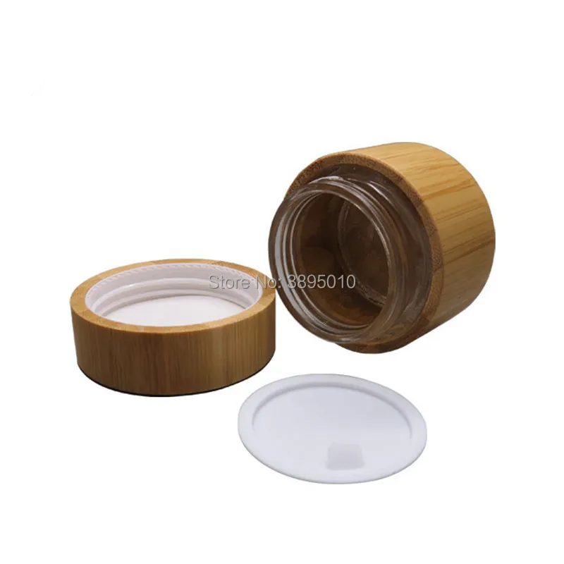 

30g 50g Glass Jar with bamboo outer Empty Cream Jars Cosmetic Packaging Containers Pot With Lid For Hand cream Container F319