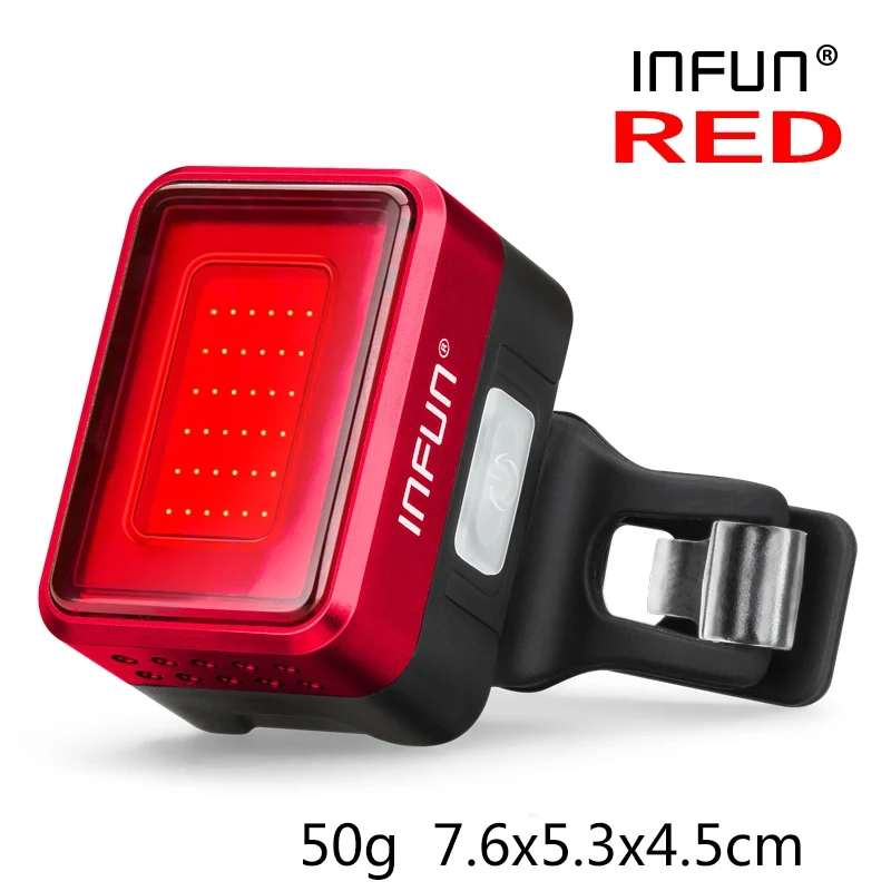 RED INFUN F50 велосипедный задний фонарь для велосипеда работает на основе электромагнитной индукции от включения тормоза задний фонарь MTB Велоспорт заряда светодиодный безопасности ходовой огонь аксессуары - Цвет: RED
