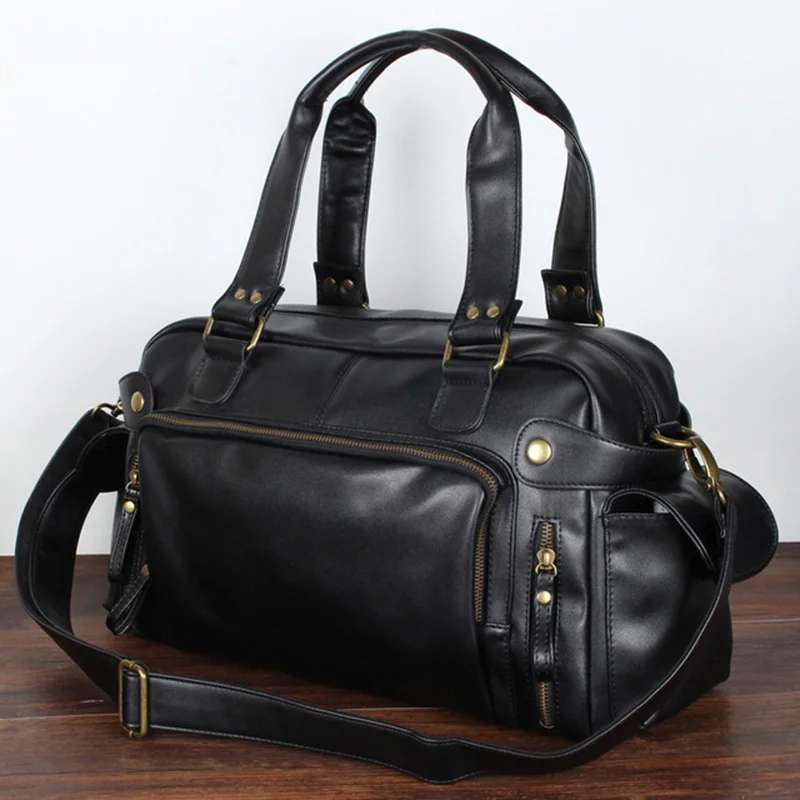 New PU Men's High Quality Retro Style Regular Large Capacity Handbag Horizontal Square Business Travel Professional Handbag