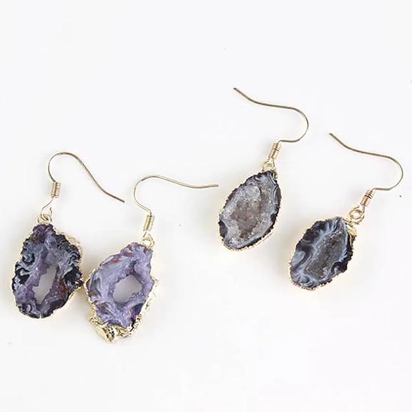 

XSM Geode Agates Slice Drop Earrings Light Yellow Color Irregular Shape Quartzs Crystal Wedding Anniversary Jewelry Gift 1 Pair