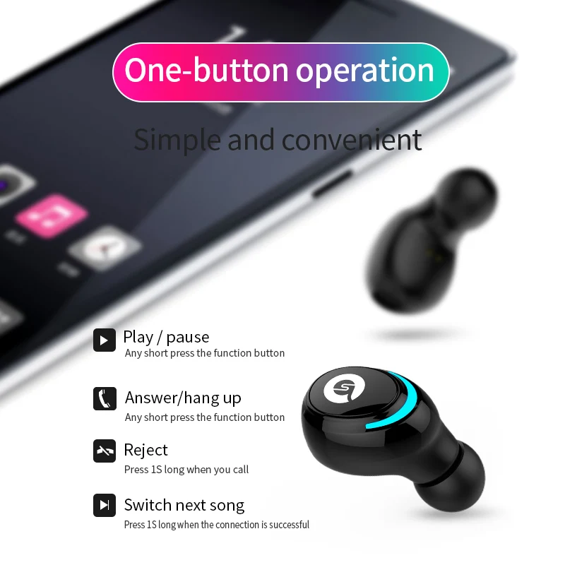 Фото Мини TWS Bluetooth 5,0 наушники 3D настоящие Беспроводные стереонаушники с микрофоном №3
