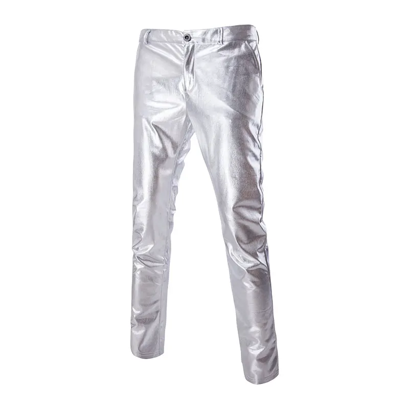 Shiny Sliver Metallic Pants Men Hip Hop Rave Rocker Trousers Slim Fit Wedding Performance Stage Costumes For Singers Dancer 3XL | Мужская