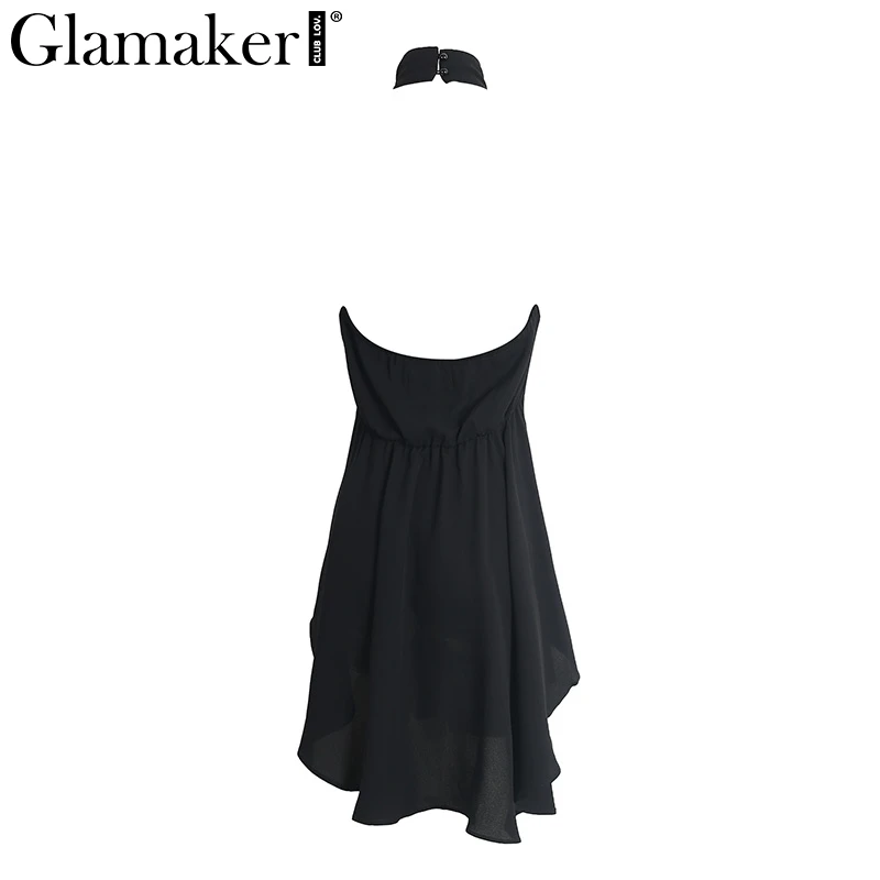 Женское платье без рукавов Glamaker черное облегающее с открытой спинкой рукавов|summer