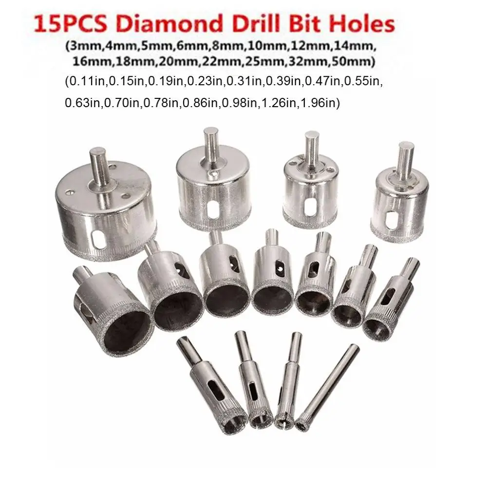 Diamond Hole Silver Exquisite Durable Saw Drill Bit Set Glass Ceramic Tile Cutting Tool 15pcs 6-50mm | Инструменты