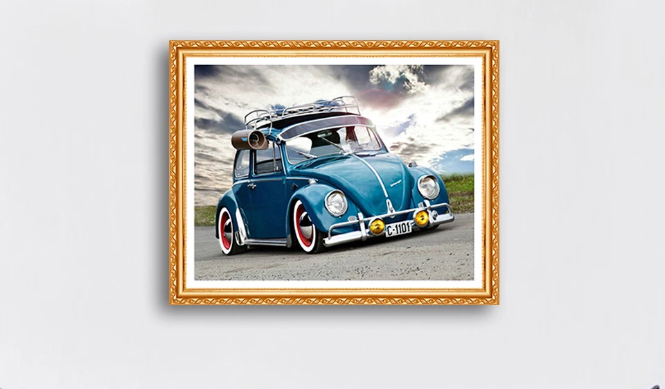 Алмазная живопись Полная площадь, вышивка алмаза, volkswagen, алмазная живопись Жук автомобиль