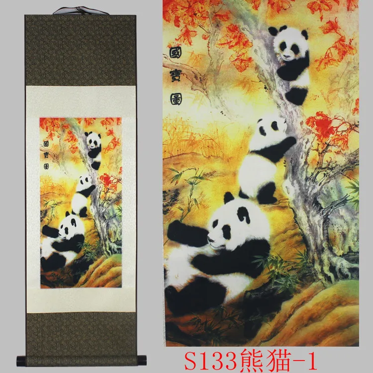 Panda pattern silk painting decoration scroll and wholesale Auspicious treasure | Дом и сад