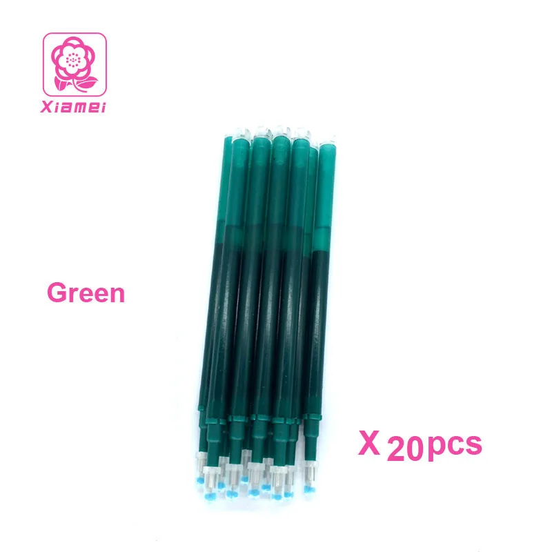 Green Канцелярские принадлежности xiamei, 20 шт, пластиковая стираемая гелевая ручка, Заправка для студентов, гелевая чернильная заправка, канцелярские принадлежности, школьные принадлежности, 8 цветов - Цвет: Green