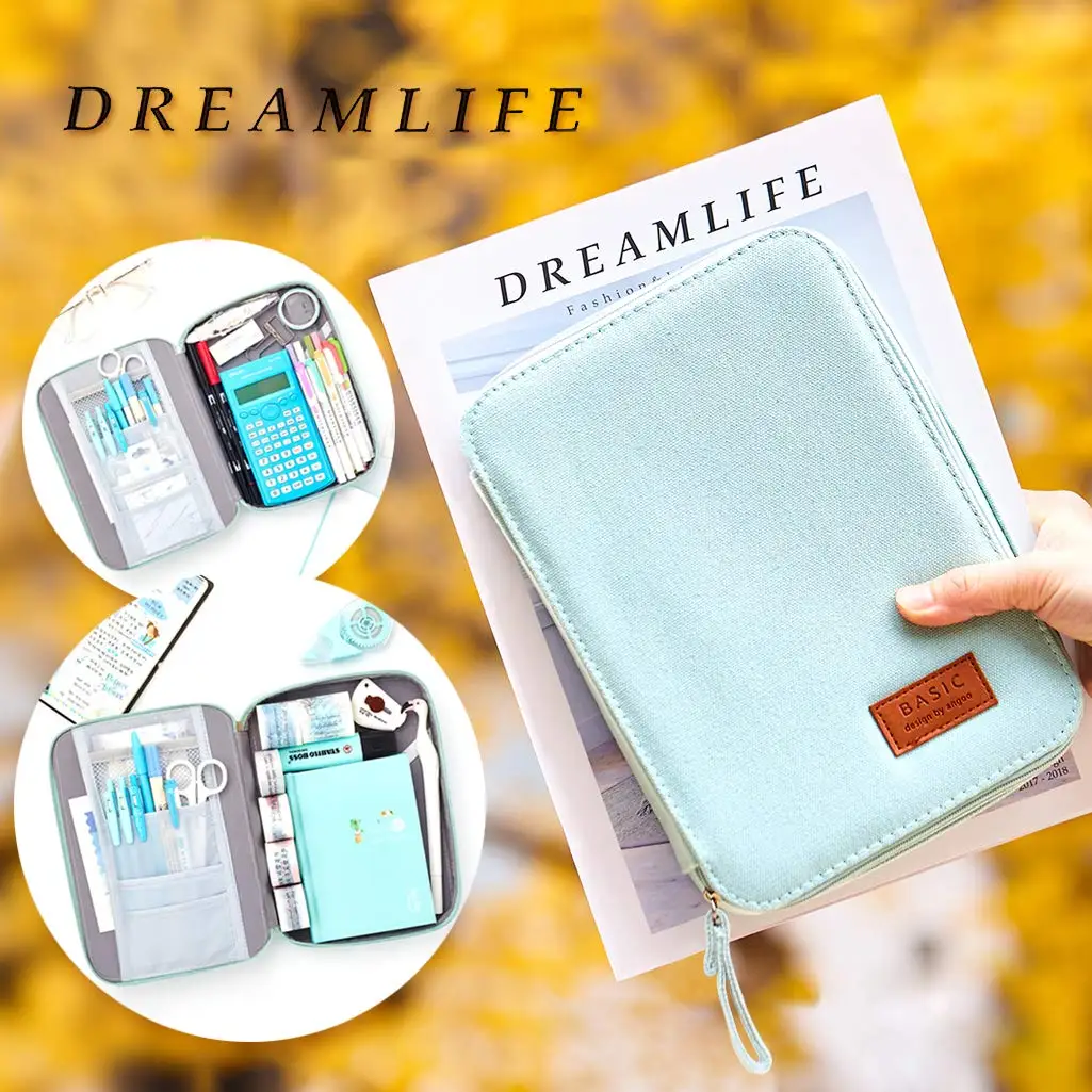 Big Capacity Pencil Pen Case Pouch Box Organizer Large Storage for Bullet Journal Light Blue