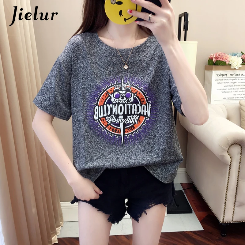 Jielur/женская футболка с принтом в виде букв 2019 корейские блестящие серые футболки