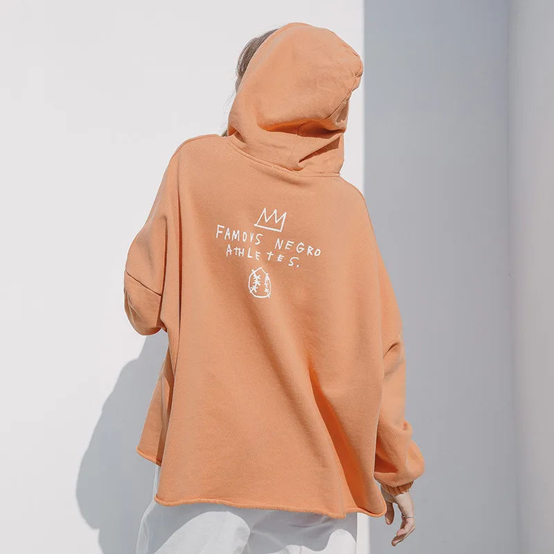 

Хлопковые топы в стиле Харадзюку, короткий свитшот с надписью, спортивный костюм, весна-осень 2021, свободные толстовки с рукавом летучая мышь...