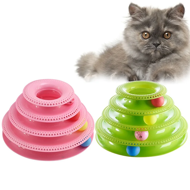 

4 Layers Funny Cat Toys Crazy Ball Disk Anti-slip Interactive Amusement Plate Triple Turntable Play Disc Small Pet Toy For Kitte