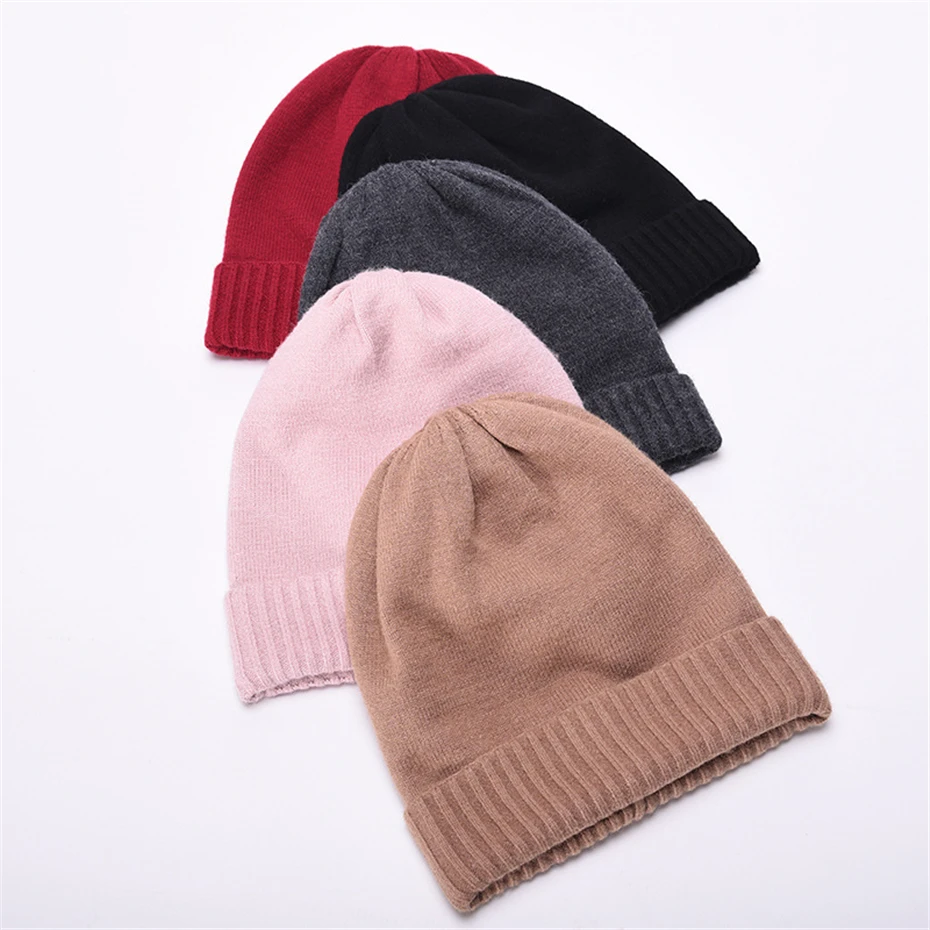 Snow Ski Cap Beanies For Women Men Autumn &amp Winter Thick Warm Solid Color Dual-layer Knitted hat Outdoor Leisure Sports Caps | Спорт и