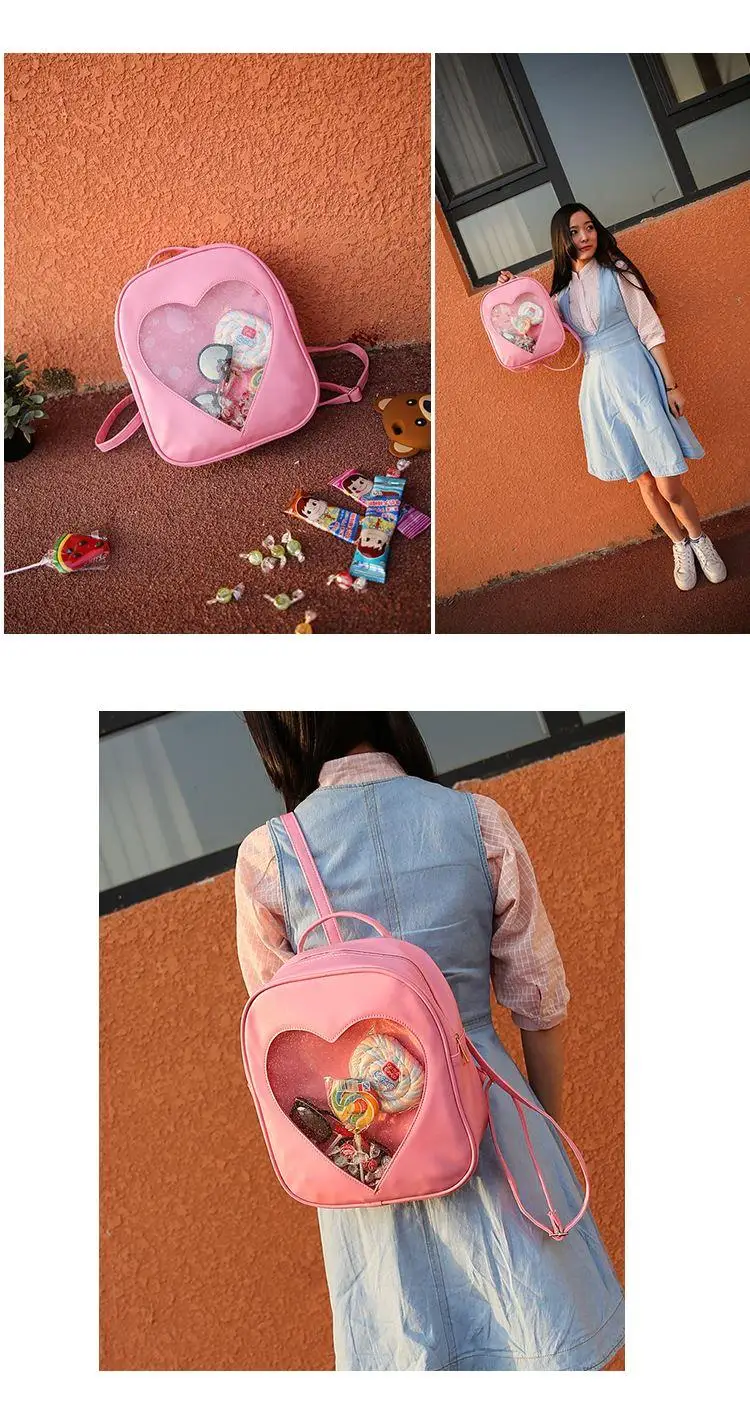 Женские DIY милые прозрачные рюкзаки в форме сердца Harajuku школьные сумки рюкзаки для девочек-подростков милая сумка Ita Mochila