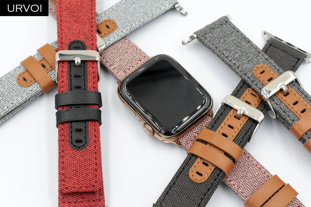 Ремешок URVOI для apple watch 6 SE 5 4 3 2 1 тканевый браслет iwatch 40 мм 44 кожаный с забавным