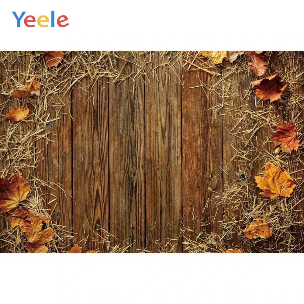 

Yeele Autumn Harvest Wood Board Hay Maple Leaves Photography Background Happy Thanksgiving Day Photocall Backdrop Photo Studio