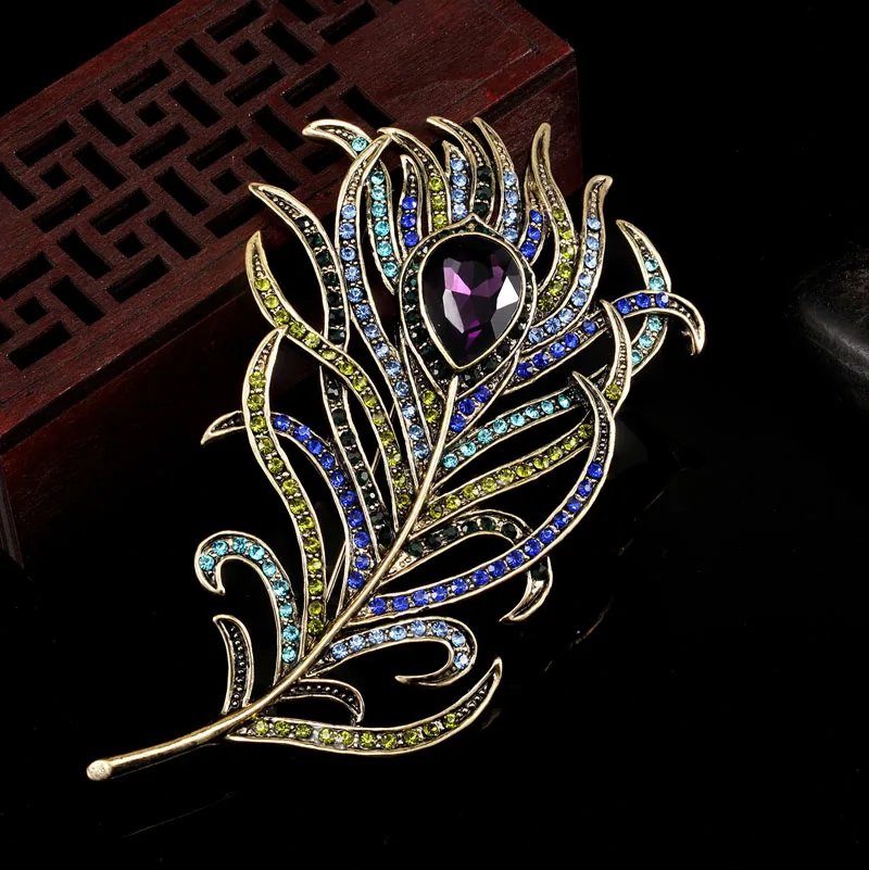 Красивая Винтажная брошь с перьями булавка брендовая Брошь со стразами букет