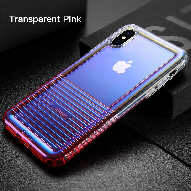 Градиентный телефонный чехол Baseus для iPhone Xs Max, Xr, X, S, R, Xsmax, противоударный мягкий силиконовый чехол-накладка для iPhone X, Max, Fundas - Цвет: Transparent  Pink
