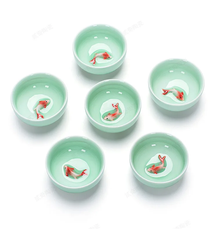 Китайские фарфоровые чайные чашки Celadon рыба чайная чашка набор листовая чайная посуда Улун чай керамический Китай Чайные Наборы кунг-фу