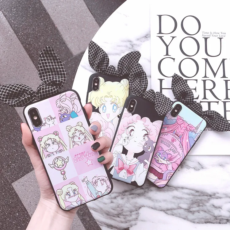 For iphone XS Max Cute 3D Sailor Moon Bow phone case iPhone X XR 6 6S 7 8 plus 4S 5S Cartoon girl Rabbit ears back cover |