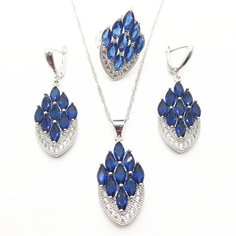 3 шт. женские серьги и кольцо из циркона серебро 925 пробы|jewelry sets|ring necklaceblue zircon |