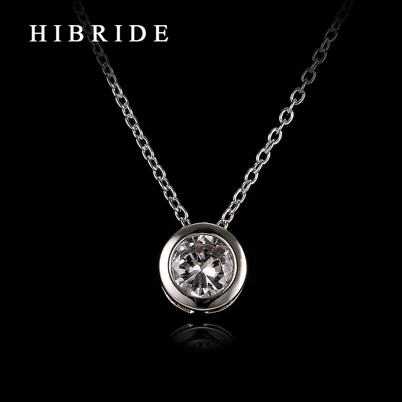 

HIBRIDE Simply Small Round 1 carat Cubic Zirconia Solitaire Pendant Necklace New Jewelery For Women and Girls N-15