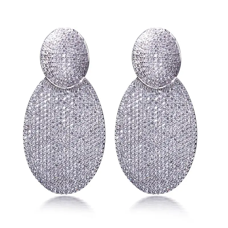 Большие серьги для женщины белое золото покрытие w / кубический циркон роскошь