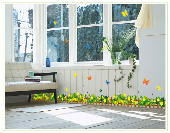 Клевер цветок бабочка забор виниловые Съемные наклейки для детской спальни