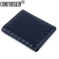 comforskin luxury brand billetera masculina handmade knitting sheepskin leather mens purse high quality card wallets for men
