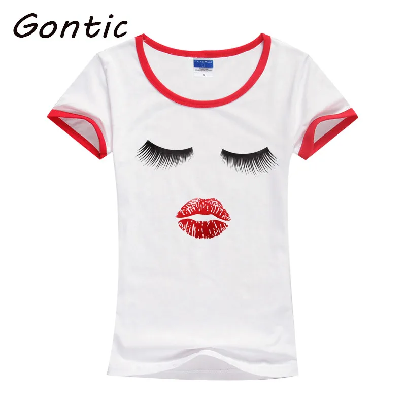 Женские топы с ресницами и красными губами большие размеры модная футболка