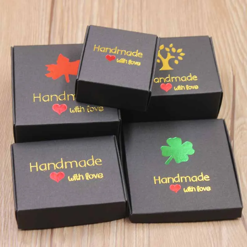 10pcs/lot multi styles Wedding gift Box Vintage Kraft Handmade Gift box white paper package black gold foil display | Украшения и
