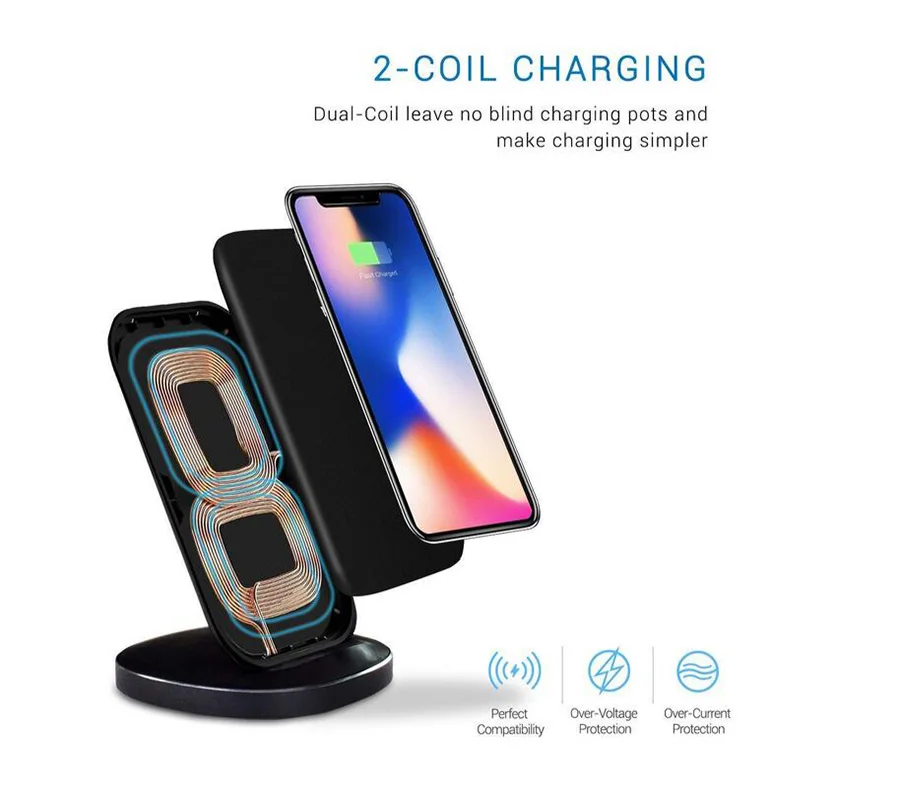 Ahowie Беспроводная Быстрая зарядка подставка для iphone X 7 Plus samsung S9 Док станция 8 Chargeur