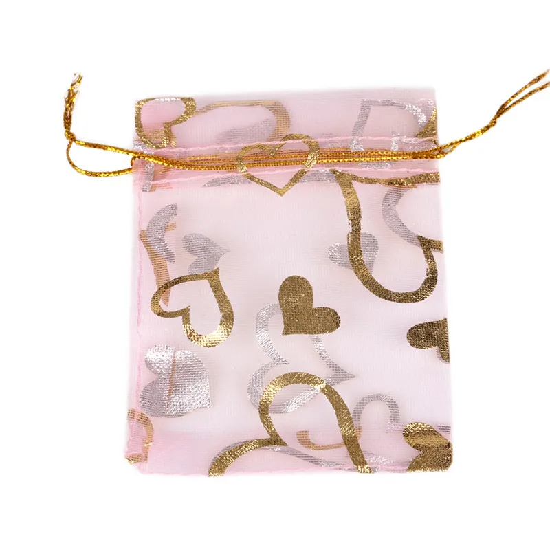 Pink Love 50 шт. 7X9 9X12 11X16 13X18 см цвет Бронзированная роза Сердце Любовь ювелирные изделия Упаковка жемчужные мешки из пряжи свадебный подарок сумки мешки для конфет - Цвет: Pink Love