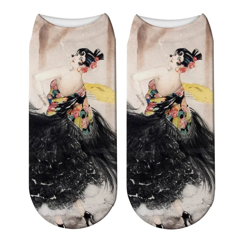 New 3D Printed Woman Portrait Socks Summer Women World Famous Painting Short Ankle Socks Chaussette Femme Calcetines Mujer