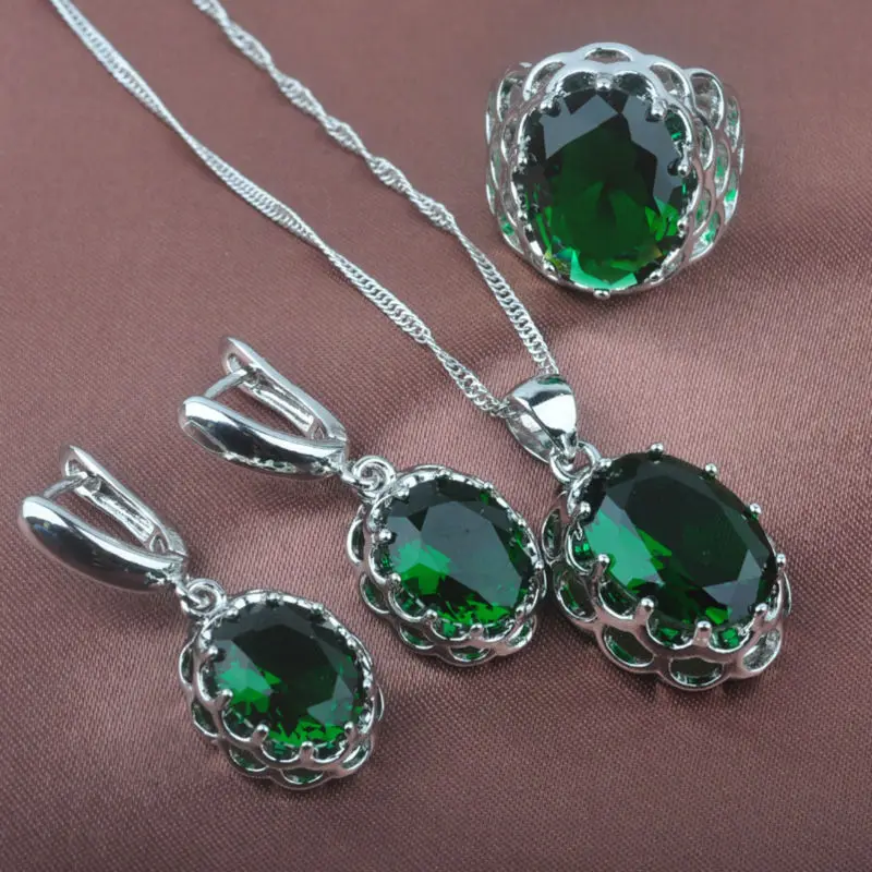 Качественный Зеленый Цирконий камень женские 925 Серебряные Ювелирные наборы