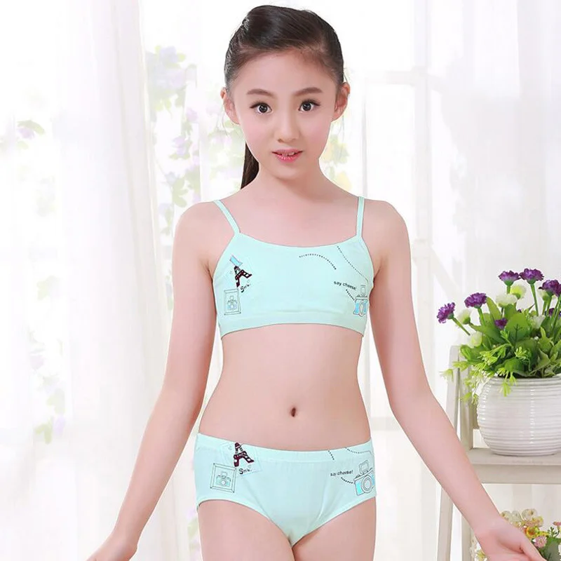 blue set Новинка; комплект нижнего белья из хлопка для молодых девушек; Спортивный бюстгальтер; жилет и трусы; комплект нижнего белья для девочек; комплект нижнего белья на бретельках для студентов;-8051 - Цвет: blue set