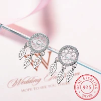 4a cubic zirconia dreamcatcher stud earrings for women high quality lady fashion 925 sterling silver jewelry