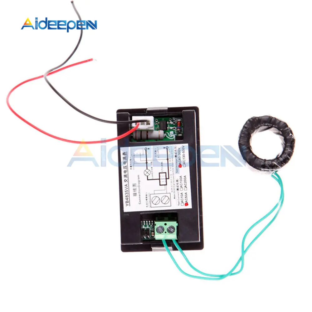Светодиодный цифровой вольтметр Амперметр AC 110V 220V 200A красный зеленый двойной светодиодный дисплей 100-300V Вольт Ампер ток светодиодный панельный метр монитор